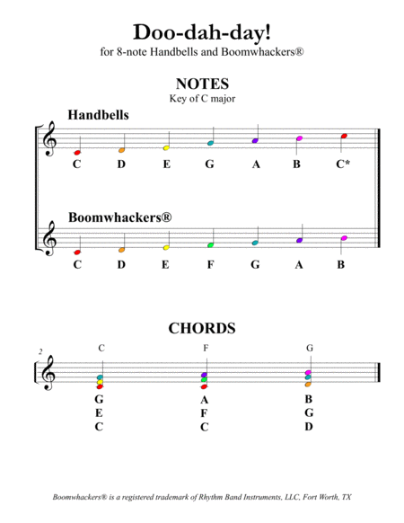 Doo-dah-day! for 8-note Bells and Boomwhackers® (with Color Coded Notes) image number null