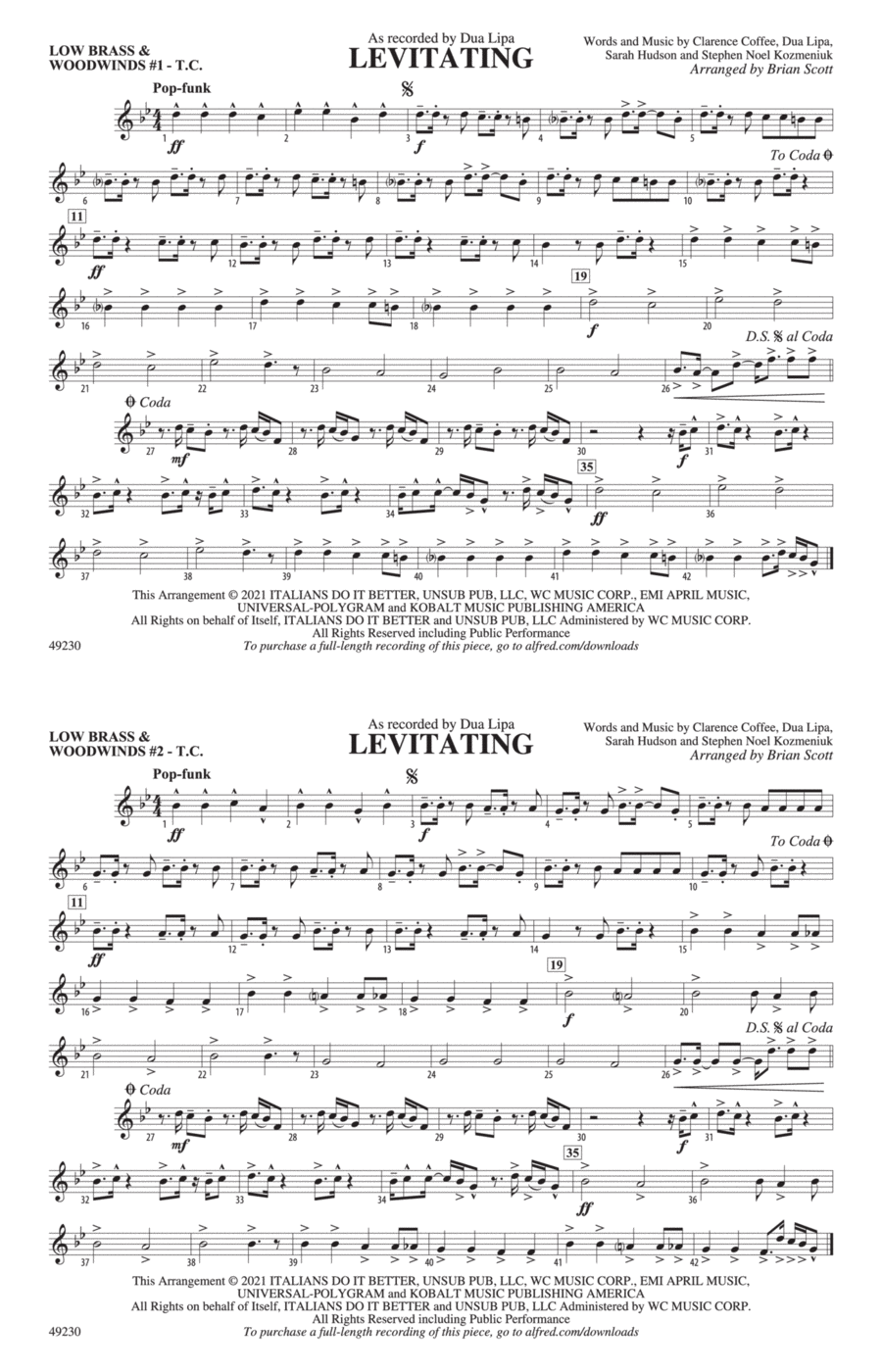 Levitating: Low Brass & Woodwinds #1 - Treble Clef Marching Band scores gallery preview page 1