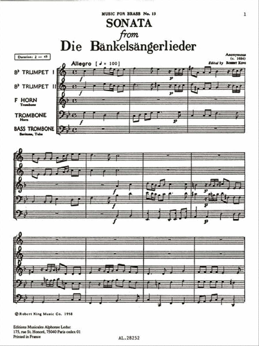 Sonata from Die Bankelsangerlieder Brass Quintet scores gallery preview page 2