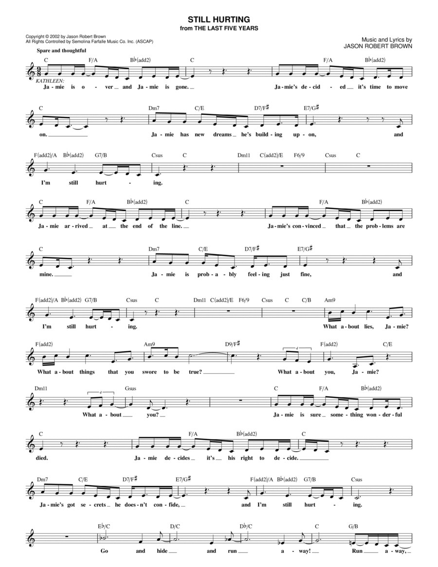 Still Hurting (from The Last 5 Years) Piano scores gallery preview page 1