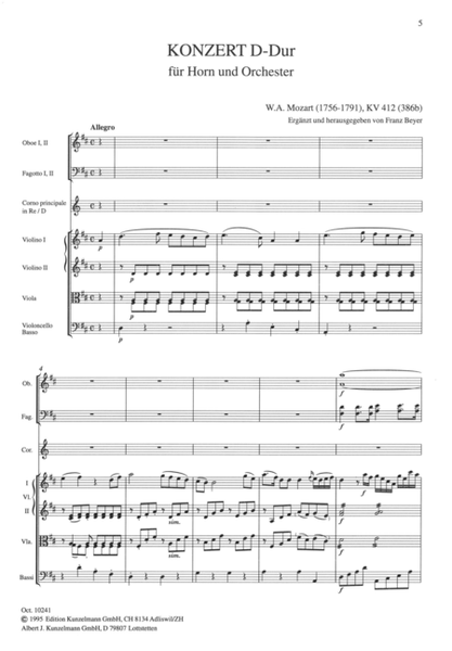 Concerto for horn KV 412 in D major
