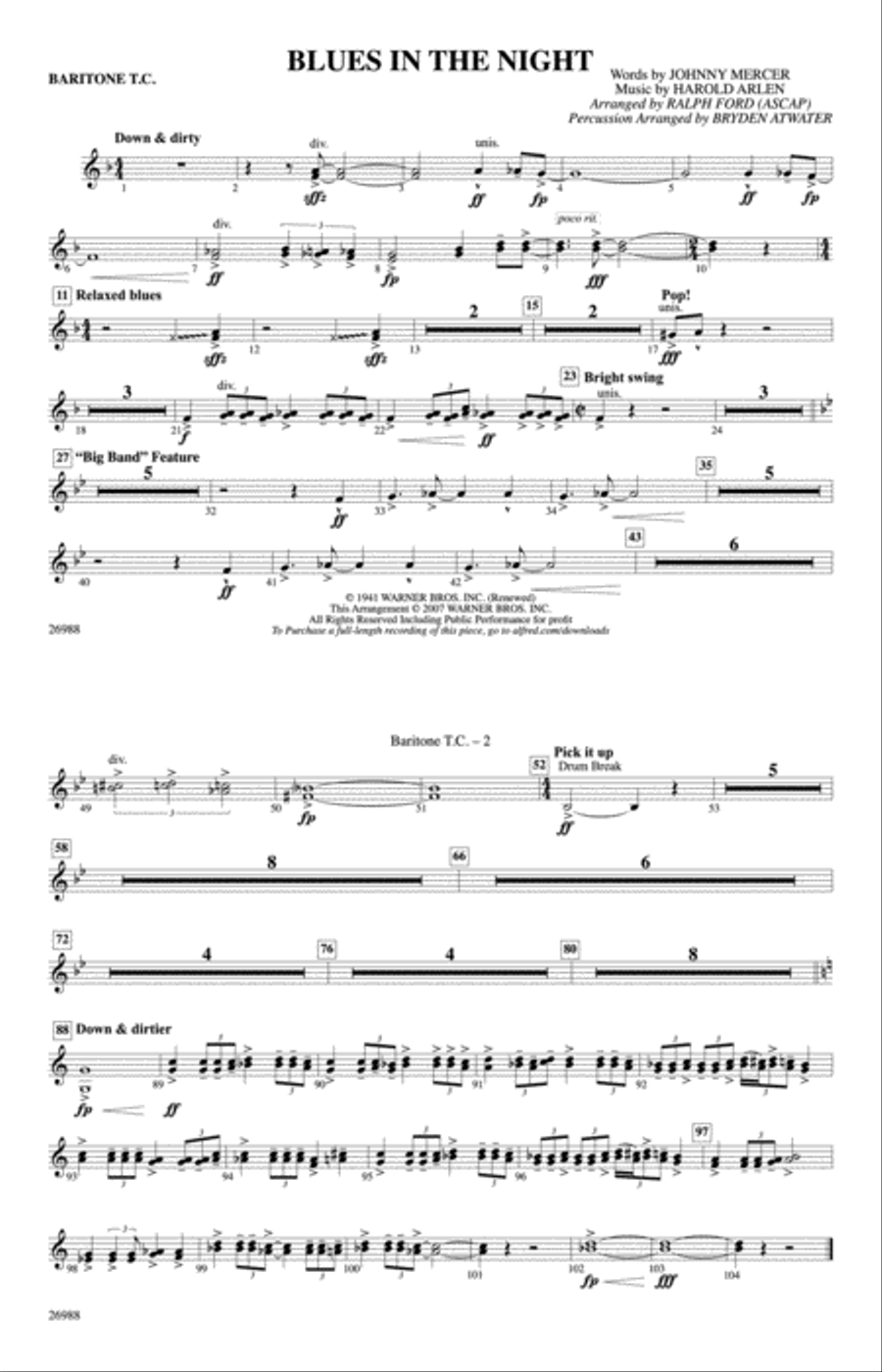 Blues in the Night: Baritone T.C. Marching Band scores gallery preview page 1
