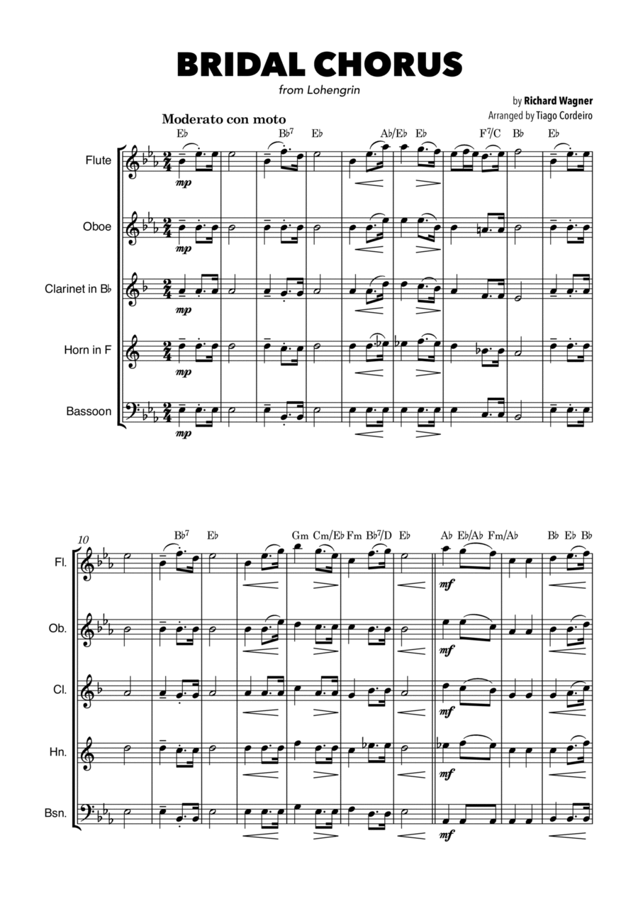 Bridal Chorus Bridal Chorus Woodwind Quintet scores gallery preview page 1