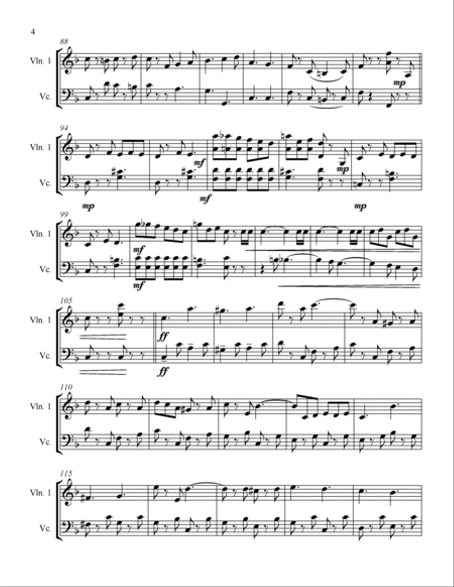 The Teddy Bears Picnic for Violin and Violoncello String Duet scores gallery preview page 4