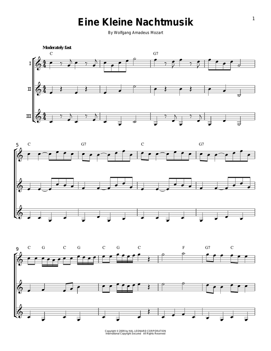 Eine Kleine Nachtmusik Guitar Ensemble scores gallery preview page 1