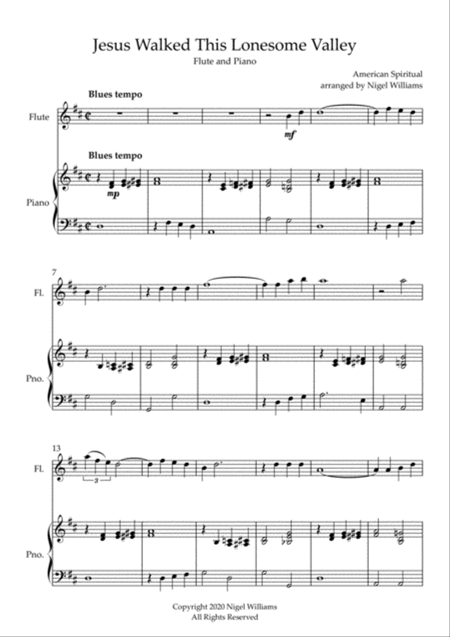 Jesus Walked This Lonesome Valley, for Flute and Piano Flute Solo scores gallery preview page 3