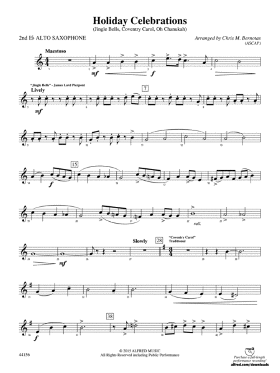 Holiday Celebrations: 2nd E-flat Alto Saxophone Concert Band scores gallery preview page 1
