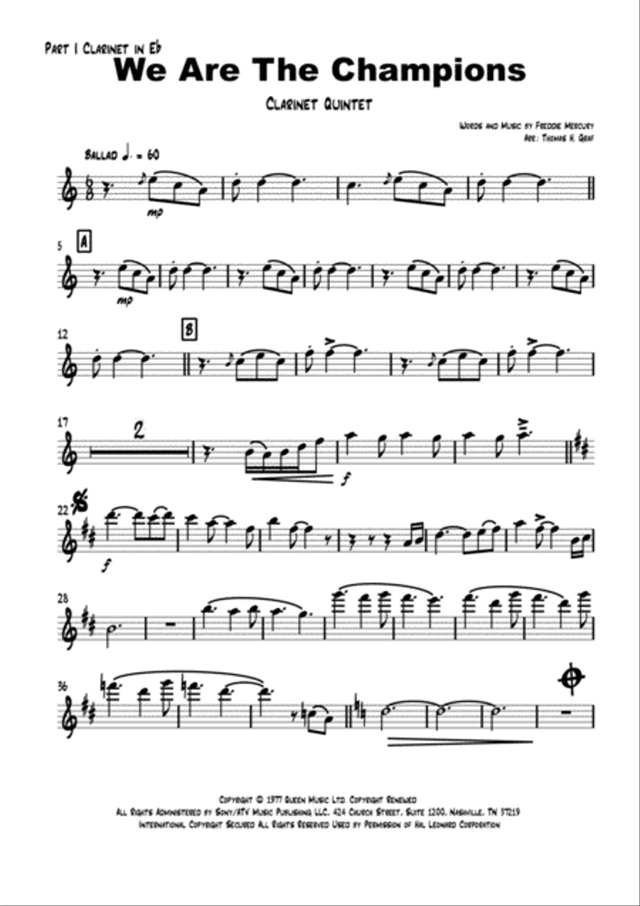 We Are The Champions Clarinet Quintet scores gallery preview page 4