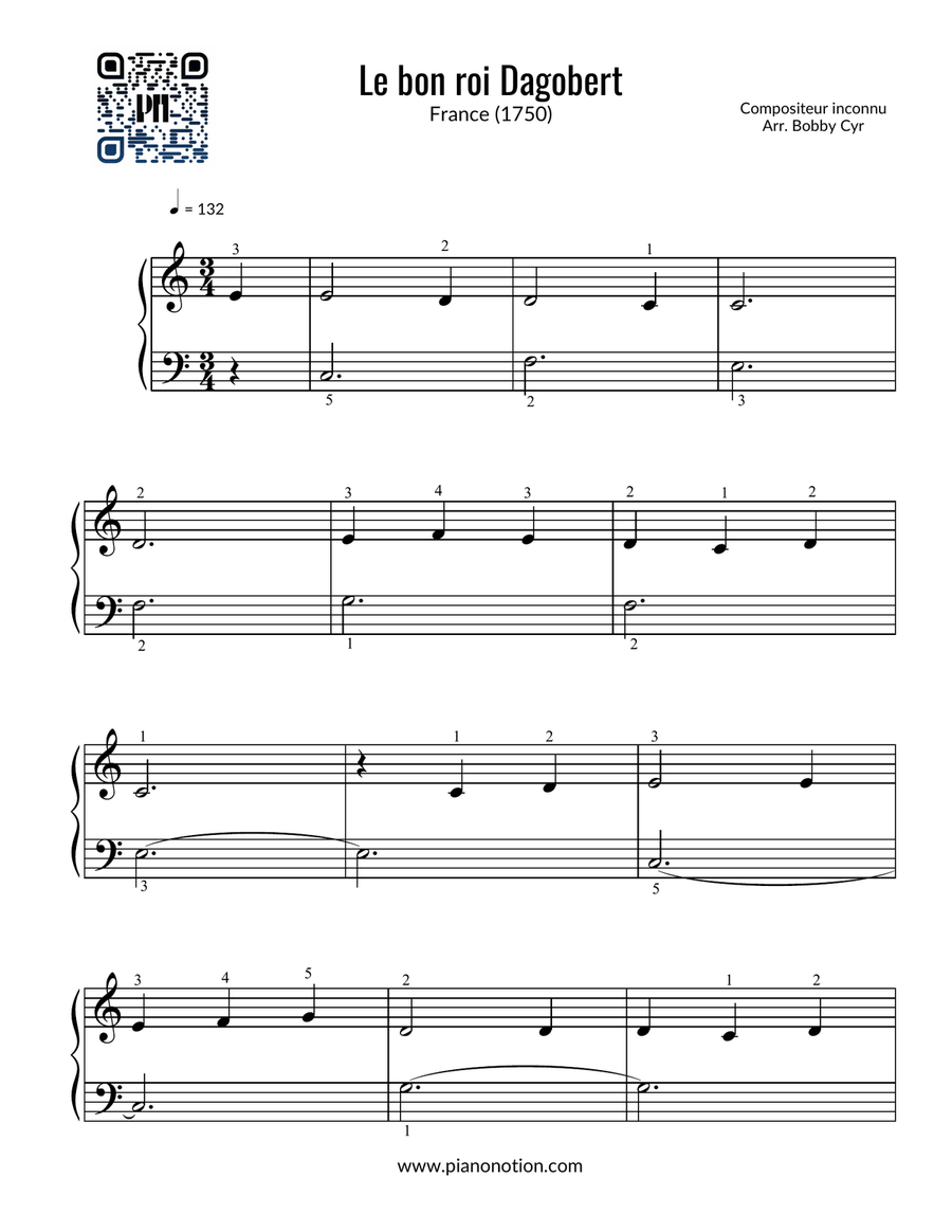 Le bon roi Dagobert - Comptines (piano facile) Easy Piano scores gallery preview page 1