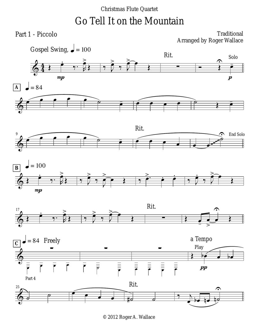 Go Tell It on the Mountain (Flute Quartet) Flute Quartet scores gallery preview page 4