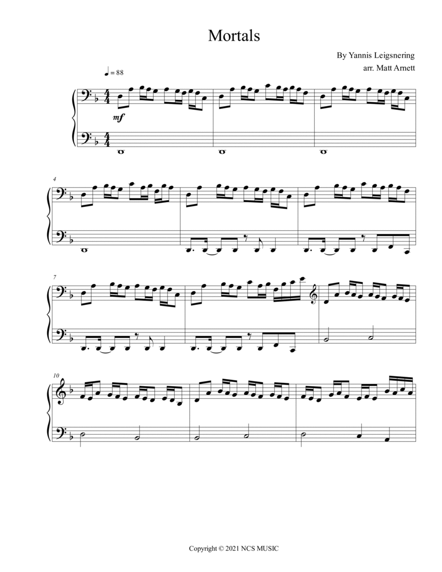 Mortals Piano Solo scores gallery preview page 1