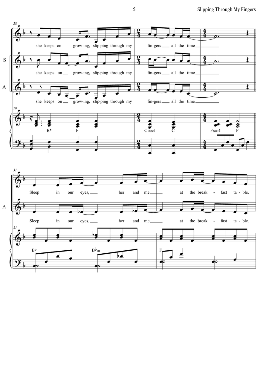 Slipping Through My Fingers Piano, Vocal scores gallery preview page 5