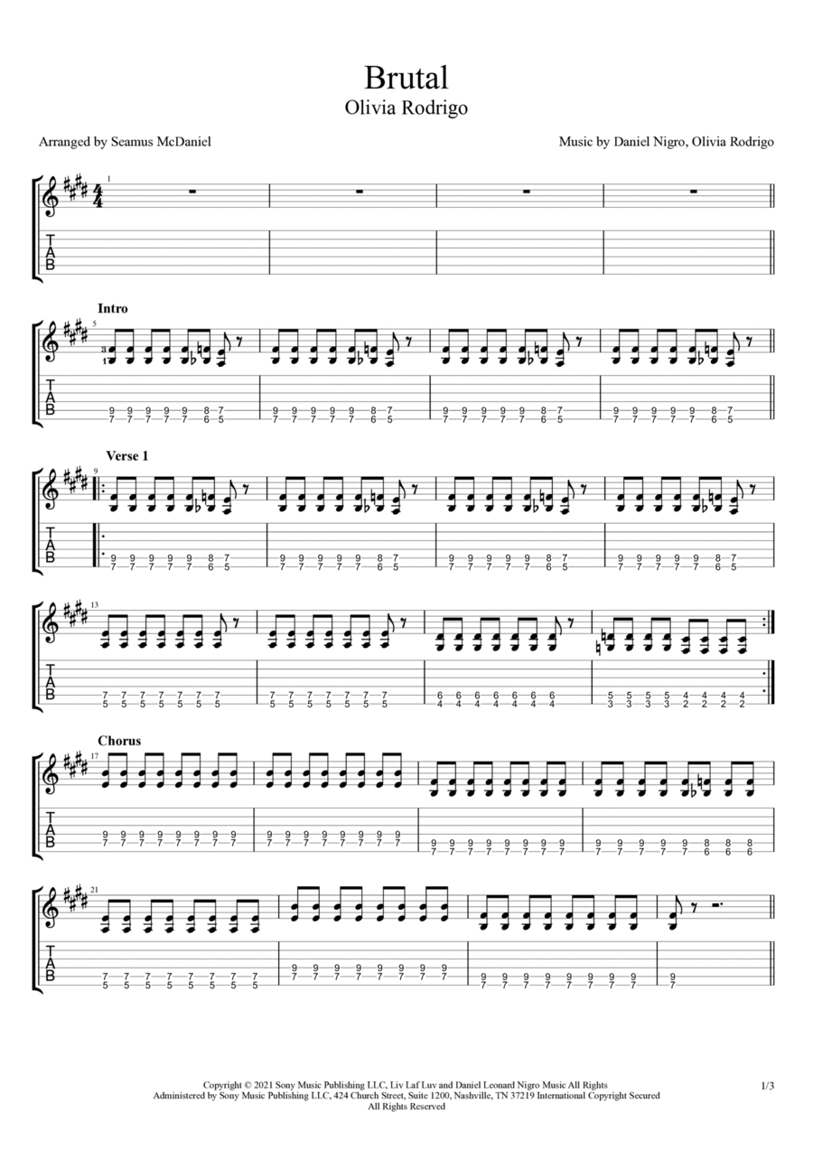 Brutal Brutal Electric Guitar scores gallery preview page 1