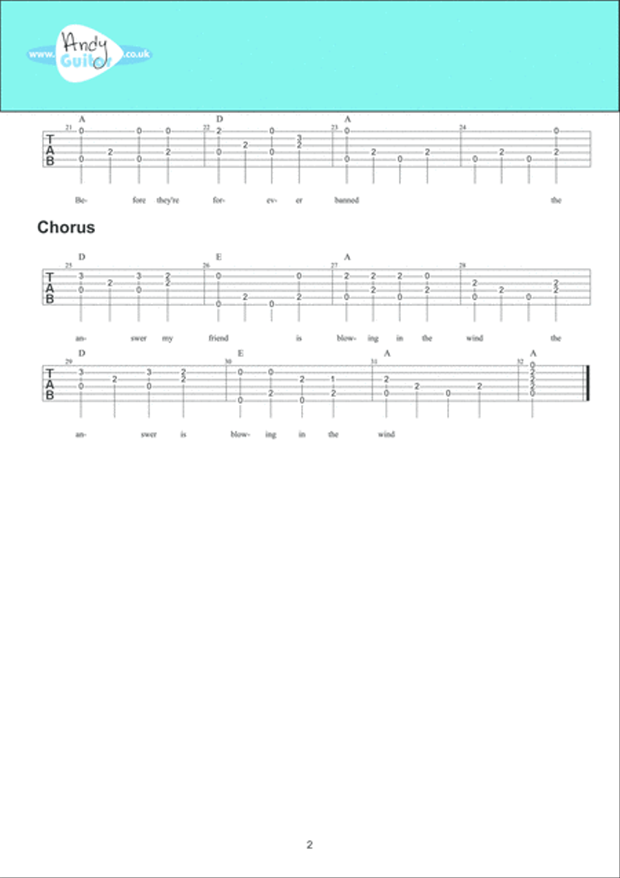Blowin' In The Wind Blowin' In The Wind Guitar scores gallery preview page 2