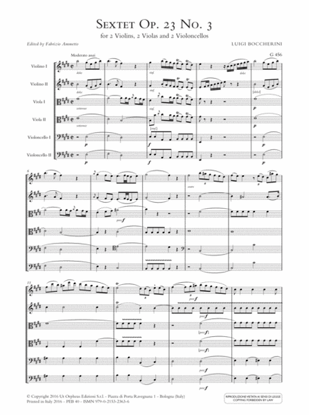 Sextet Op. 23 No. 3 in E major (G 456) for 2 Violins, 2 Violas and 2 Violoncellos