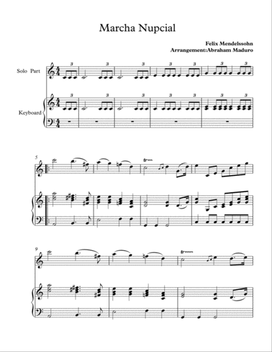 Wedding March Mendelssohn-Flexible part and Piano or Keyboard Small Ensemble scores gallery preview page 2