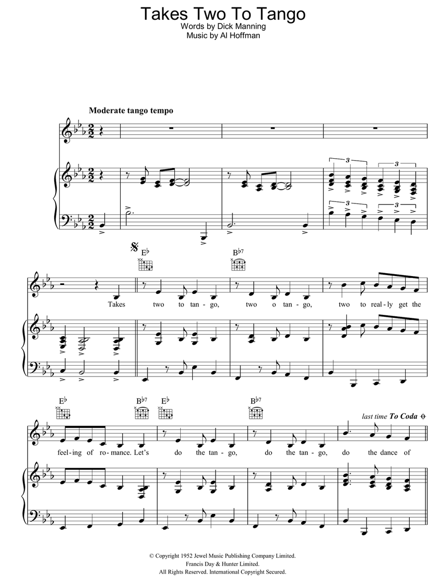Takes Two To Tango Piano, Vocal, Guitar scores gallery preview page 1