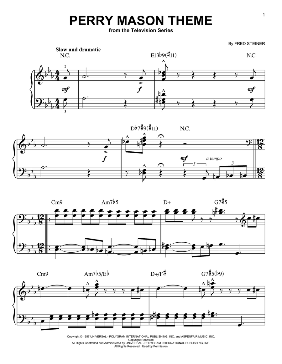Perry Mason Theme Easy Piano scores gallery preview page 1