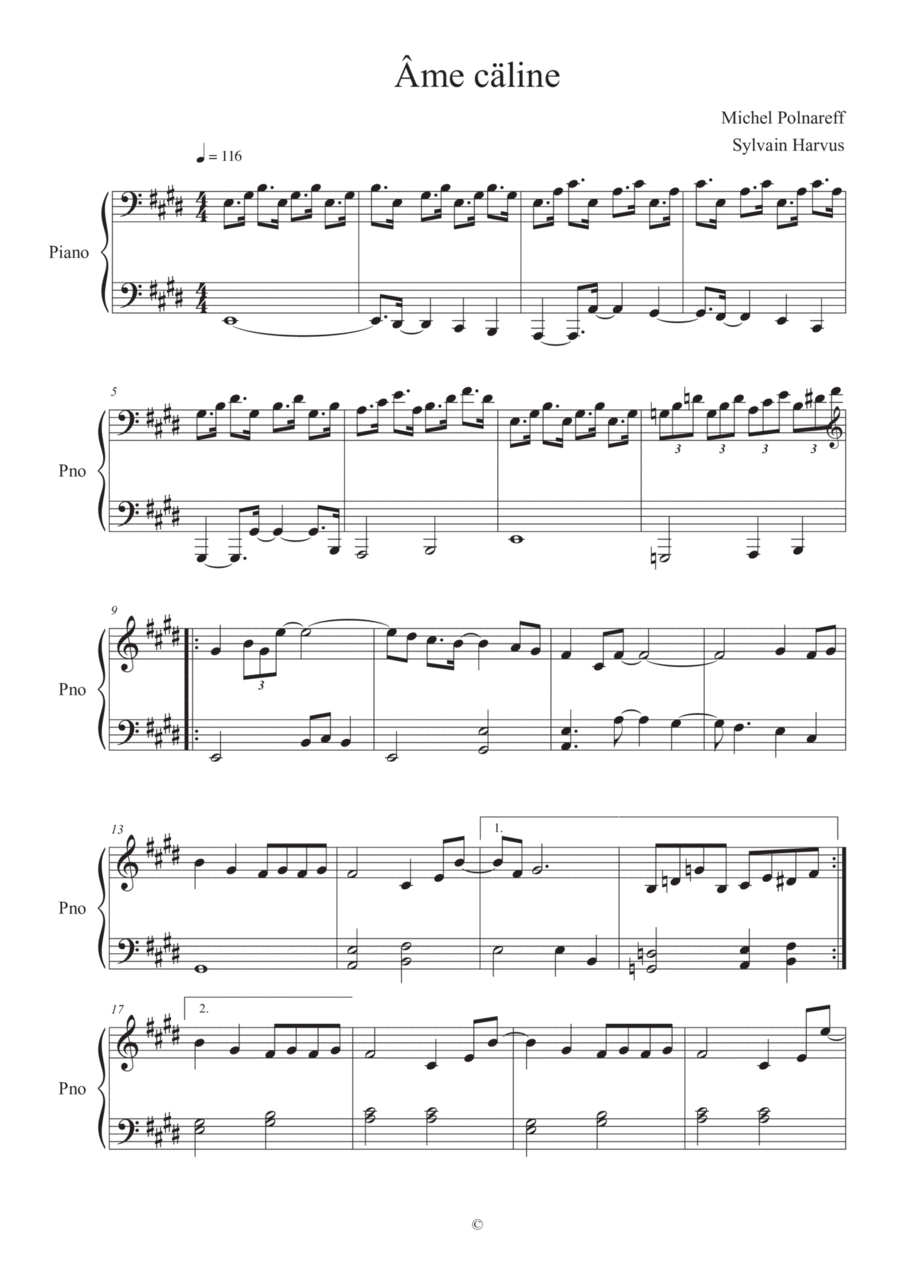 Ame Caline Piano Solo scores gallery preview page 1