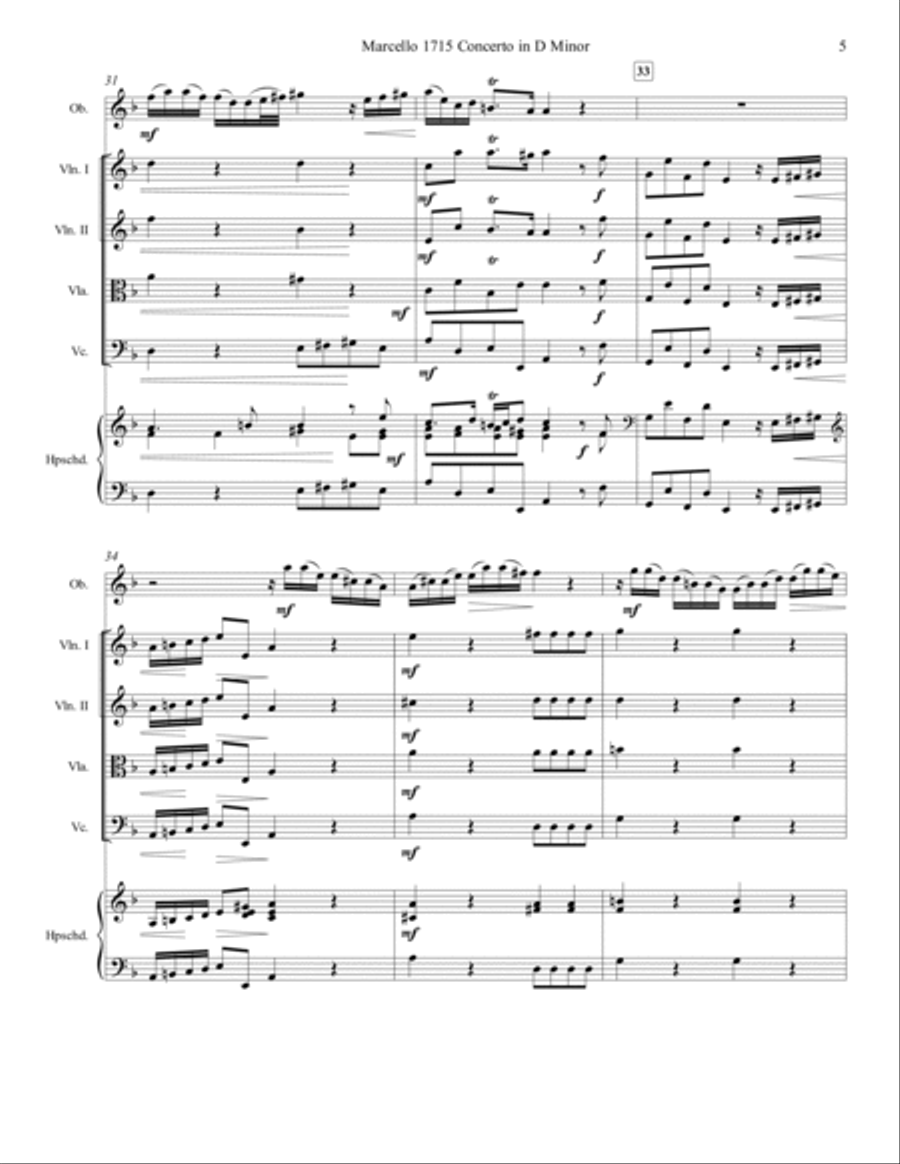 Marcello Oboe Concerto in D Minor Chamber Orchestra scores gallery preview page 5