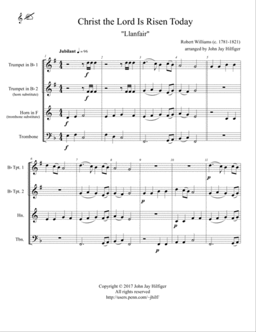 Christ the Lord Is Risen Today (Brass Quartet) Brass Quartet scores gallery preview page 4