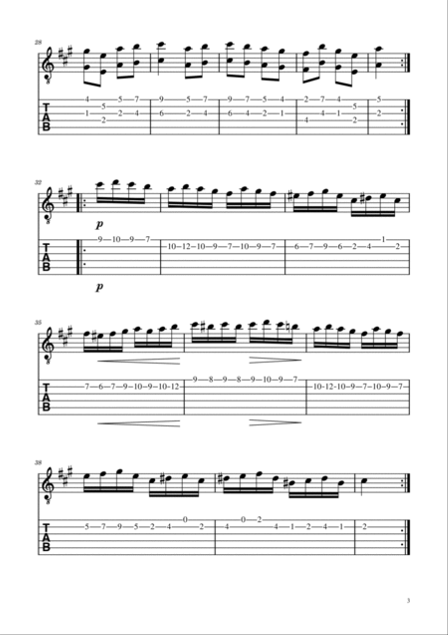 Turkish March TABs For Guitar Acoustic Guitar scores gallery preview page 3