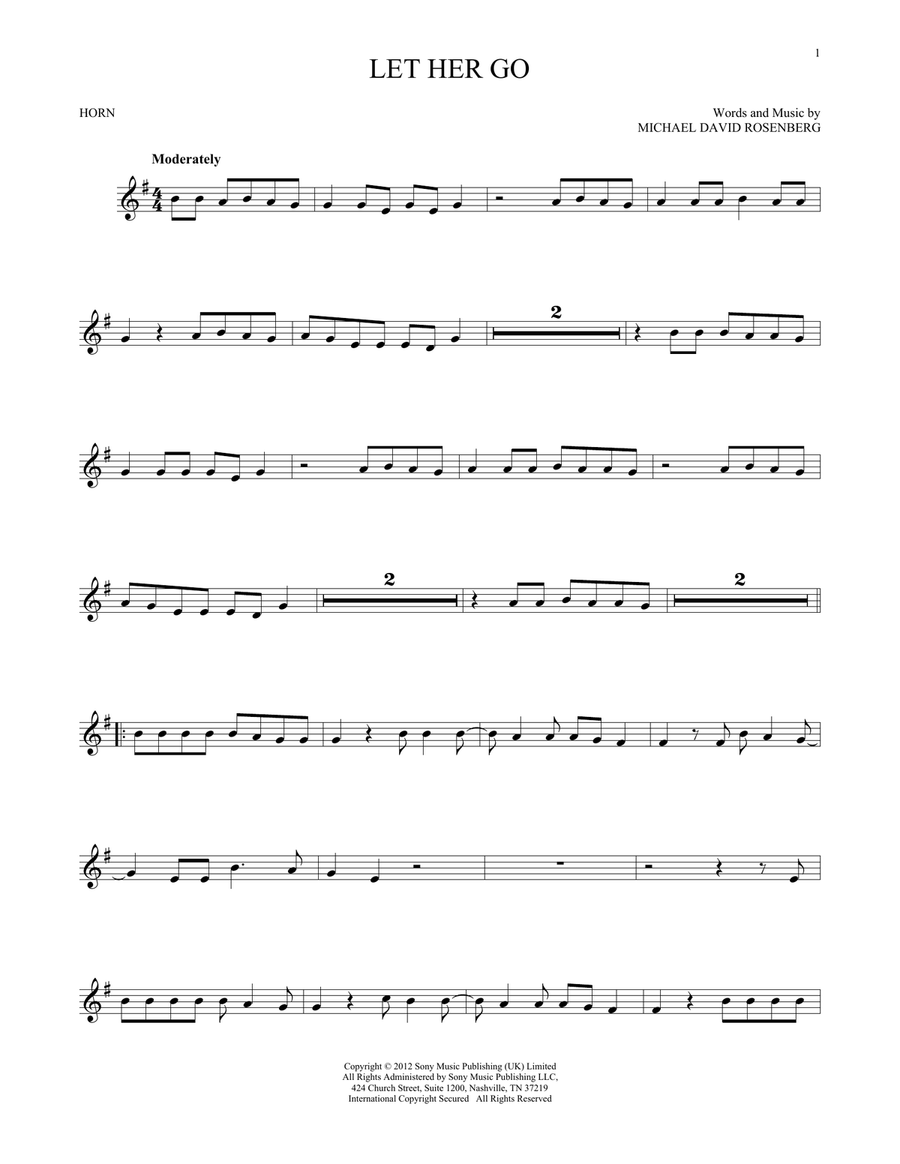 Let Her Go Horn Solo scores gallery preview page 1