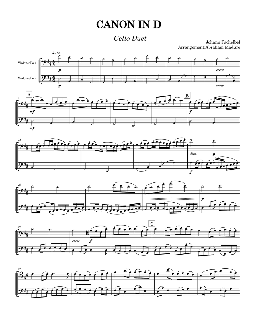 Pachelbel's Canon In D Cello Duet String Duet scores gallery preview page 2