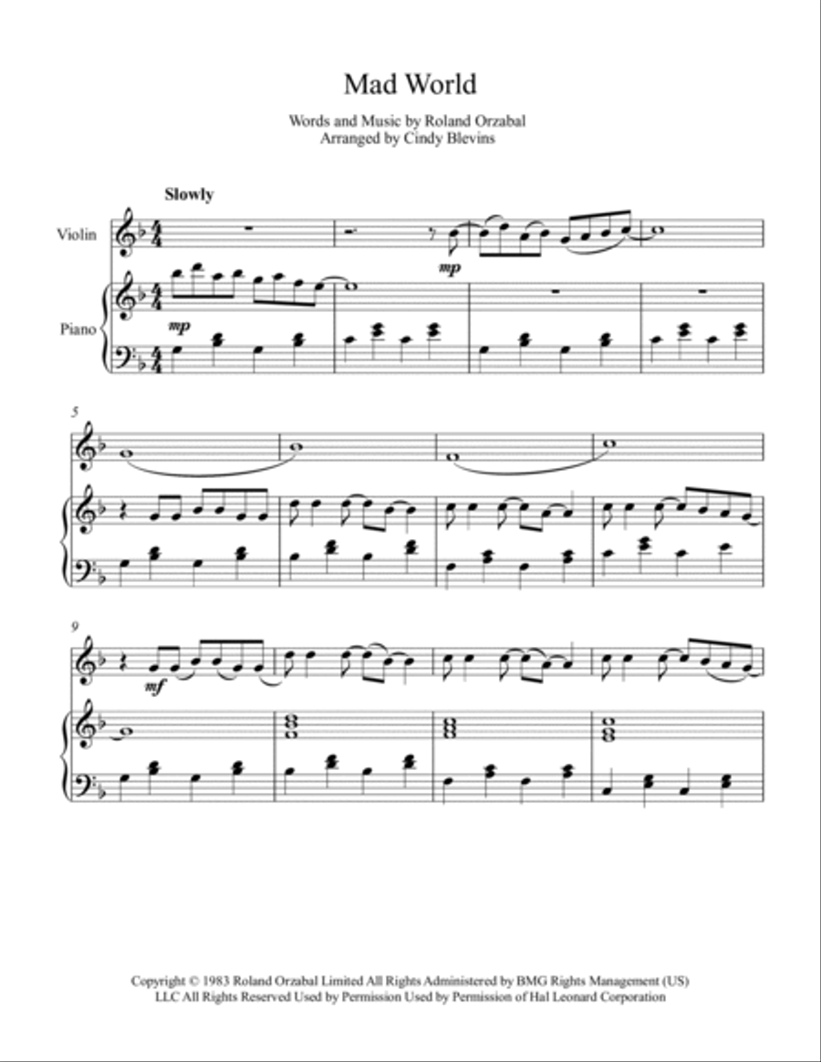 Mad World Mad World Violin Solo scores gallery preview page 2