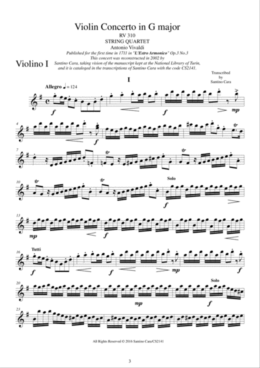 Vivaldi - 18 Concertos - Parts for String Quartet String Quartet scores gallery preview page 3