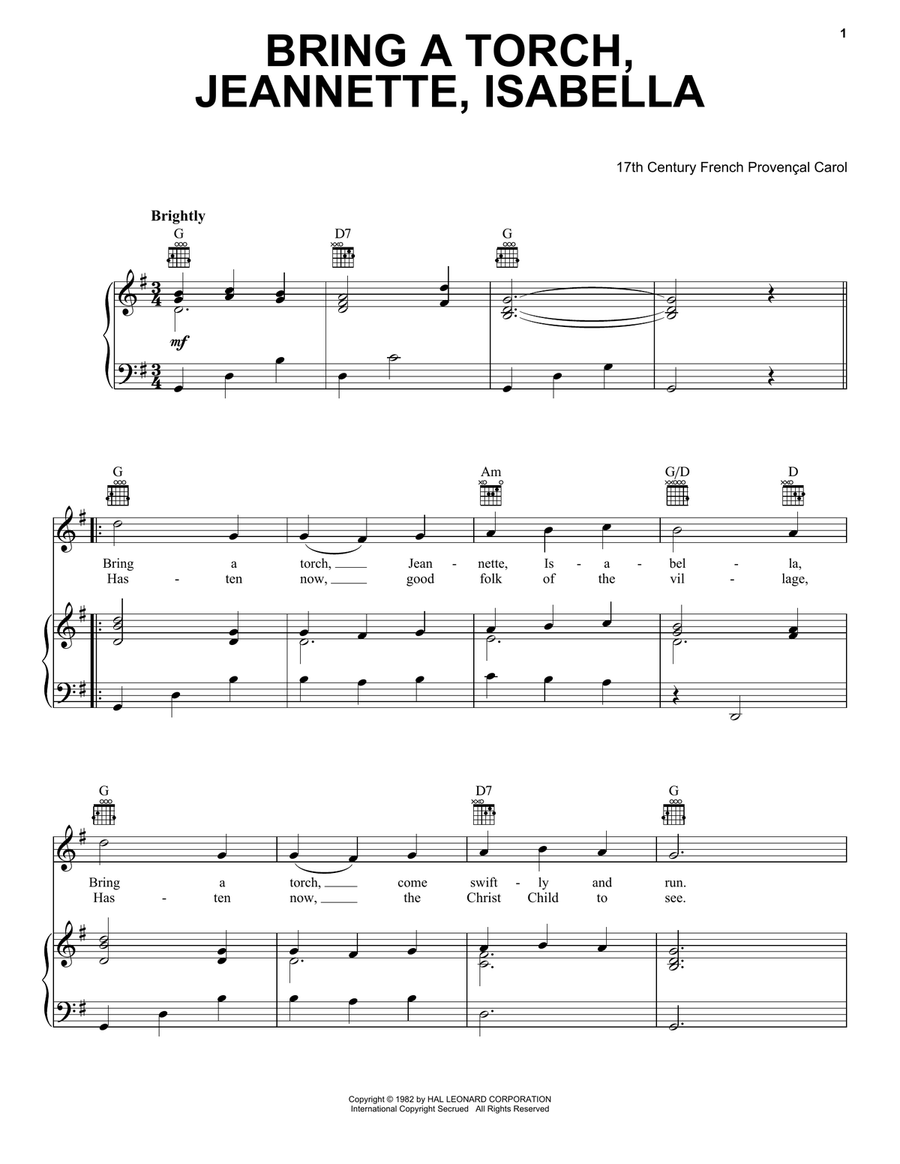 Bring A Torch, Jeannette Isabella Piano, Vocal, Guitar scores gallery preview page 1