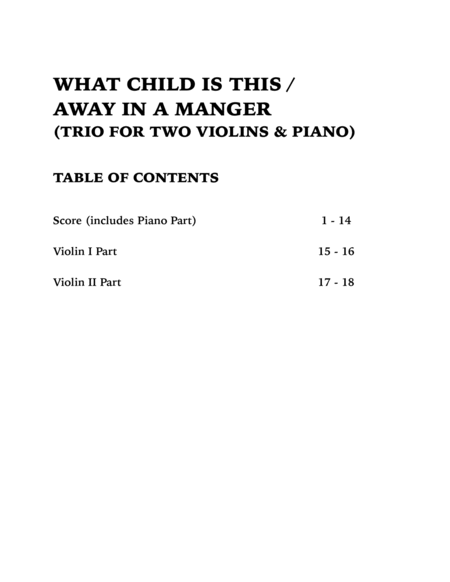Christmas Medley (What Child is This / Away in a Manger): Trio for Two Violins and Piano image number null