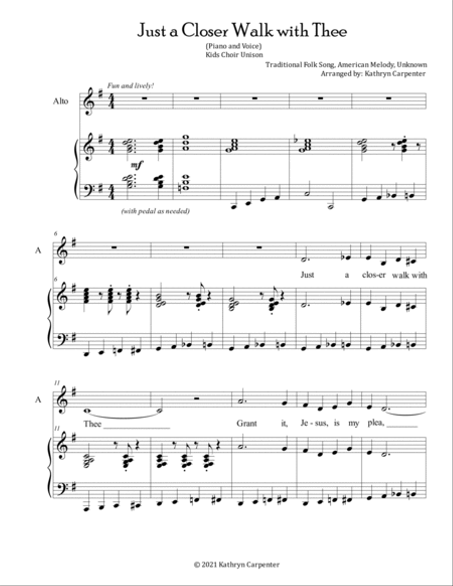 Just a Closer Walk with Thee (Kids Choir) Unison Choir scores gallery preview page 2