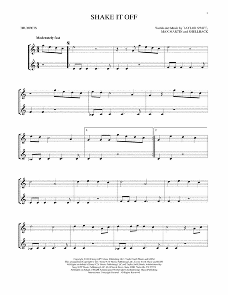 Shake It Off Trumpet Duet scores gallery preview page 1