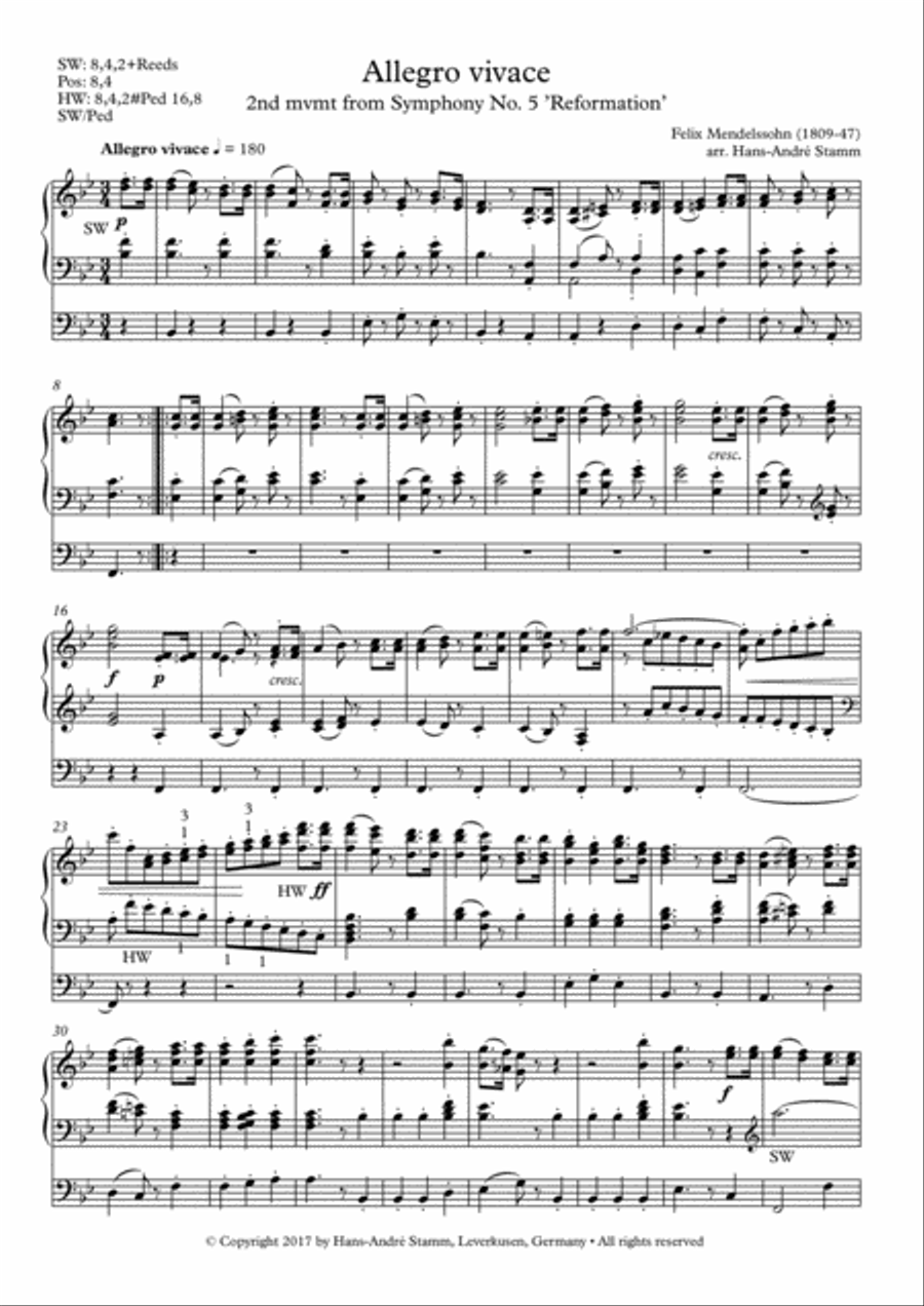 F. Mendelssohn Allegro vivace 2nd mvmt from Symphony No. 5 'Reformation' Organ Solo scores gallery preview page 2