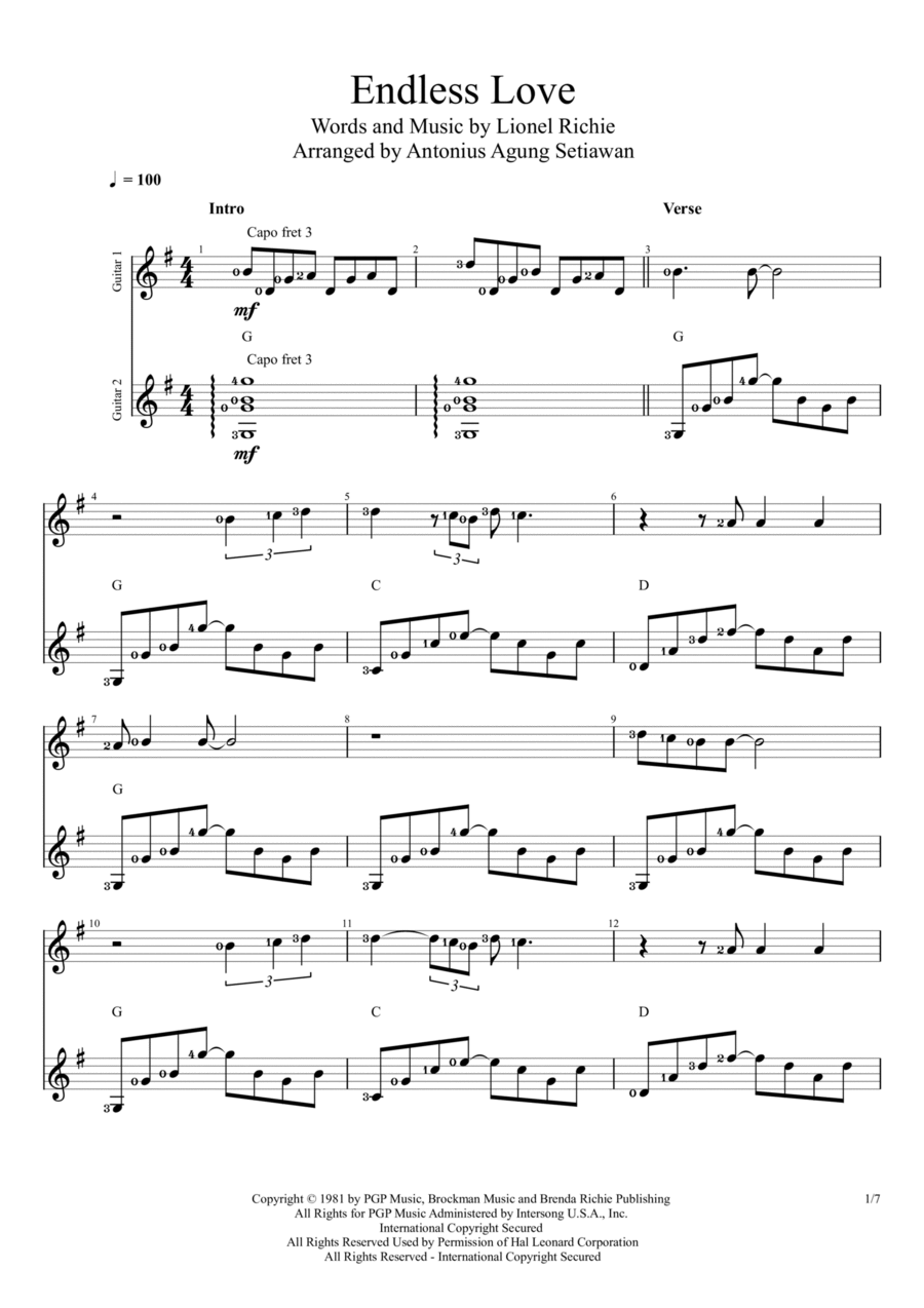 Endless Love Acoustic Guitar scores gallery preview page 1