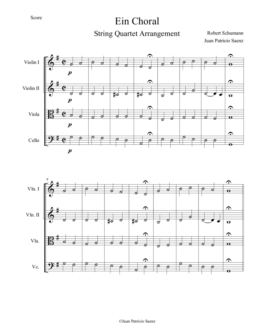 Schumann, R: Album for the Young - Ein Choral - Intermediate String Quartet Arrangement image number null