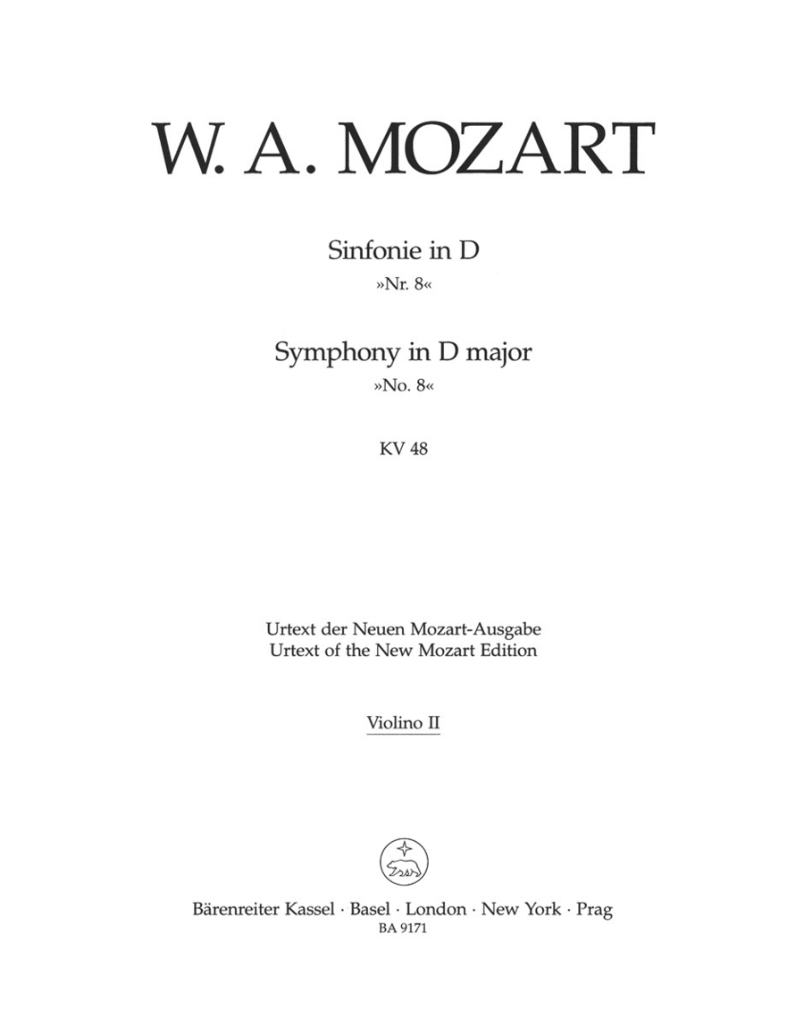 Symphony, No. 8 D major, KV 48 Violin scores gallery preview page 1