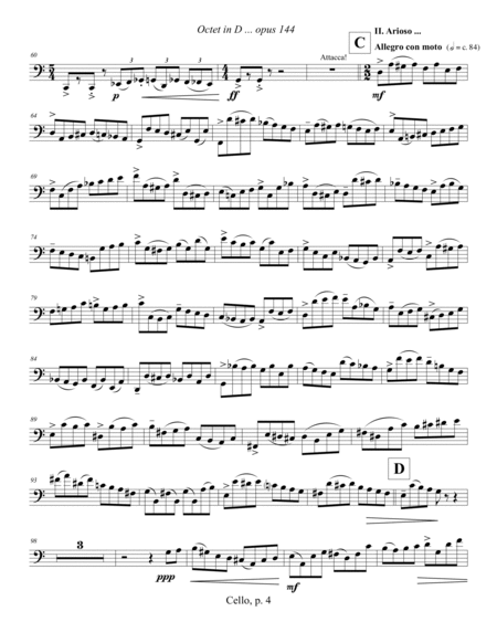 Octet in D, opus 144 (2012) cello part