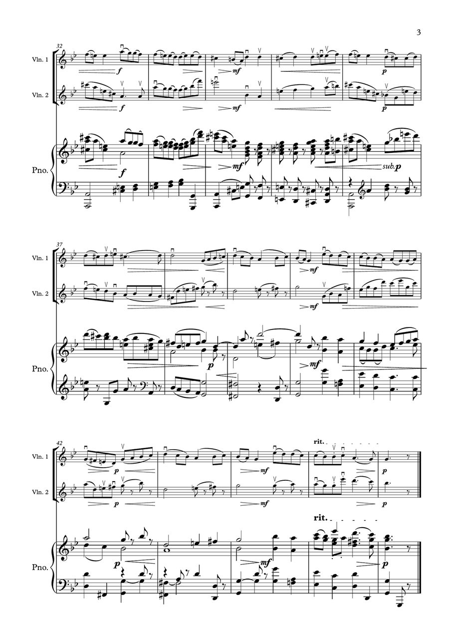 Bach - Gavotte in G Minor - 2nd. Violin Part & New Piano Part - Suzuki Bk.3 Violin Solo scores gallery preview page 3
