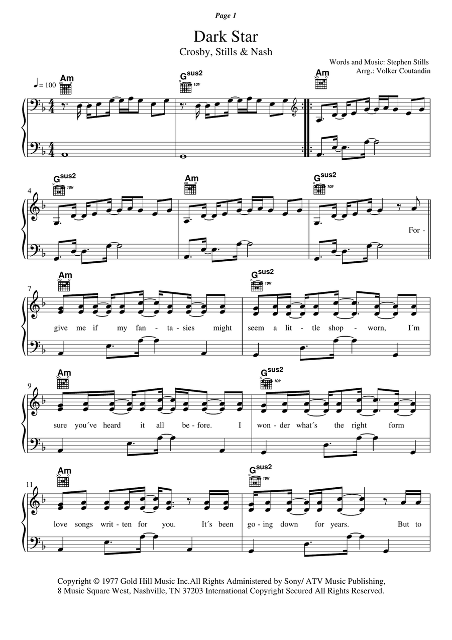 Dark Star Piano, Vocal, Guitar scores gallery preview page 1
