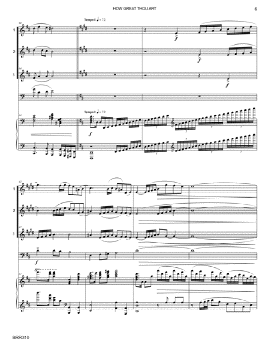 HOW GREAT THOU ART - BRASS QUARTET with Piano Accompaniment Brass Quartet scores gallery preview page 6