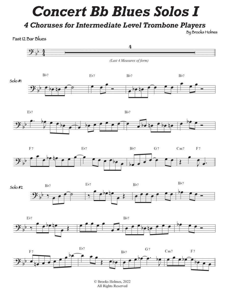 Concert Bb Blues Solos for Intermediate Level Trombone Trombone Solo scores gallery preview page 1