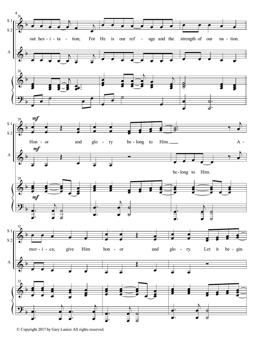 AMERICA, HONOR GOD (Ladies Trio - SSA with Piano & Score/Part) SSA scores gallery preview page 5