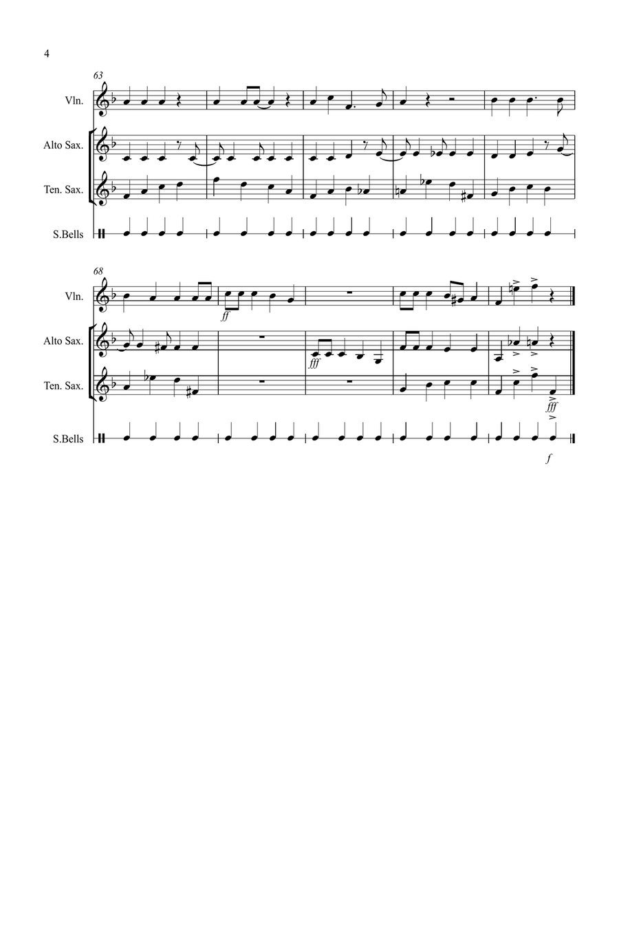 Jingle Bells (Jazzy Style!) for Violin, Alto and Tenor Saxophone Trio Small Ensemble scores gallery preview page 4
