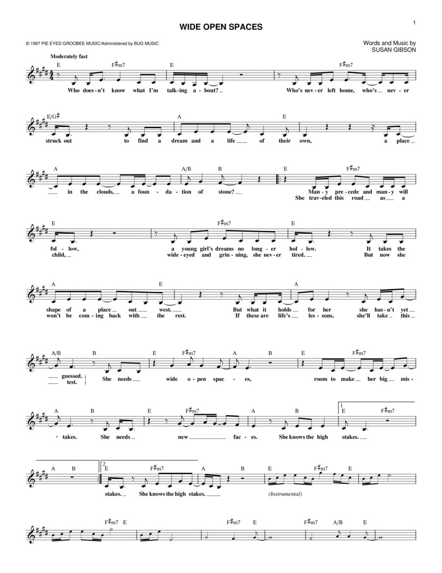 Wide Open Spaces Wide Open Spaces Piano scores gallery preview page 1