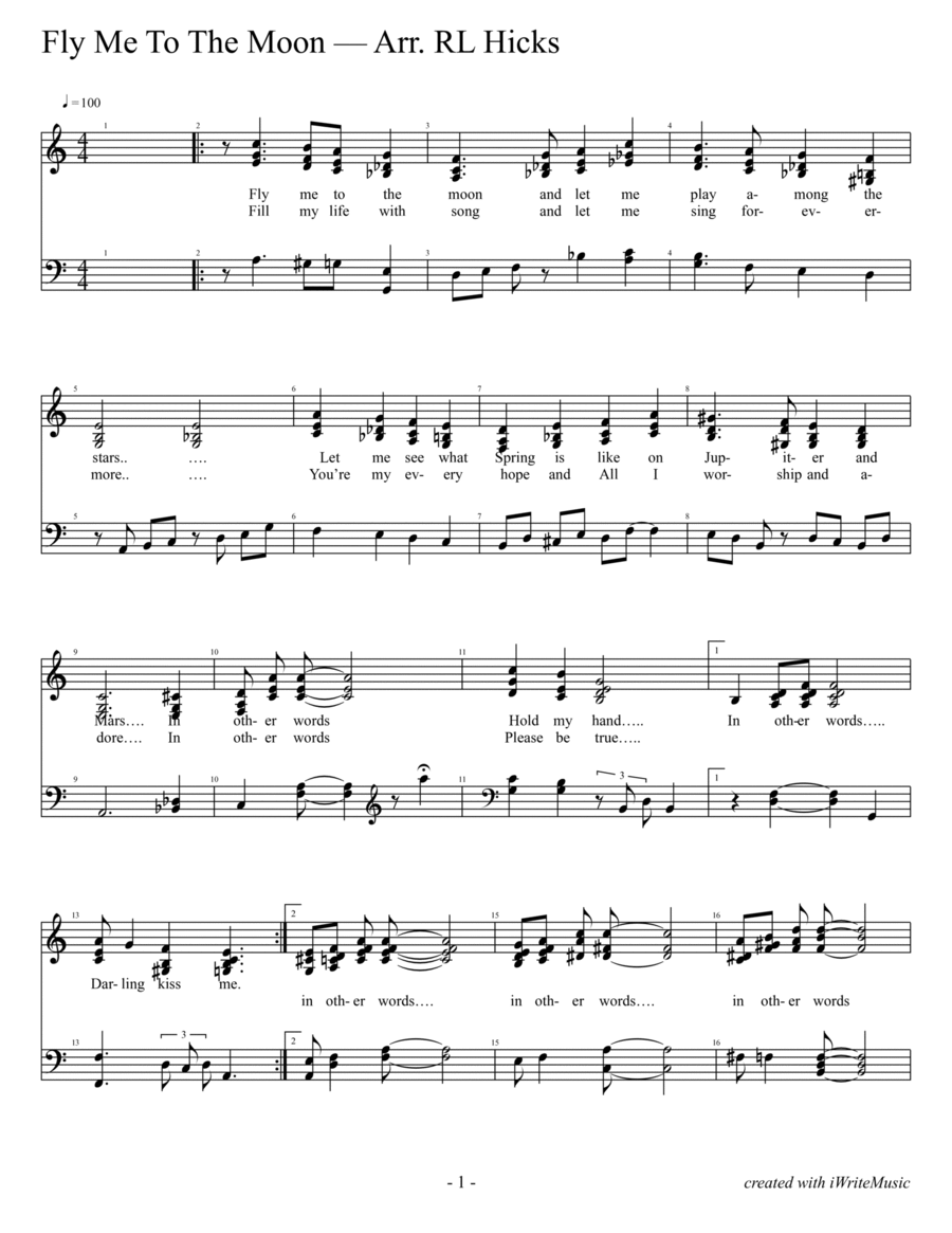 Fly Me To The Moon (in Other Words) Voice scores gallery preview page 1