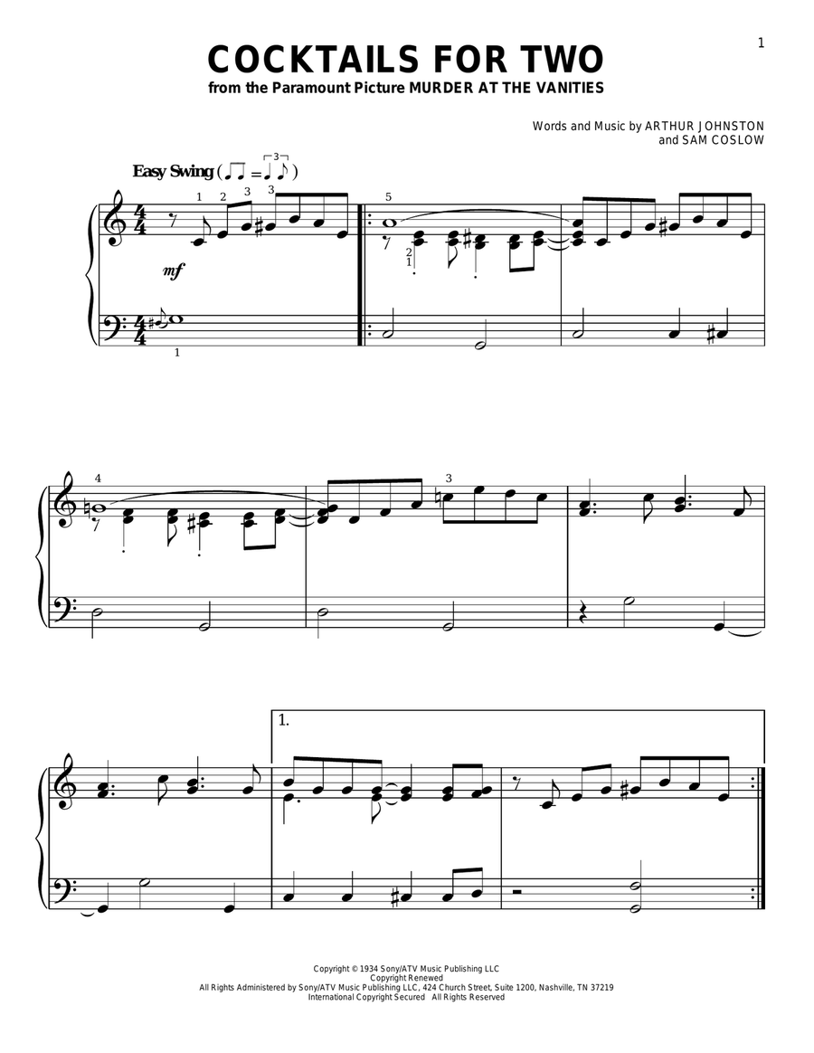 Cocktails For Two Cocktails For Two Easy Piano scores gallery preview page 1