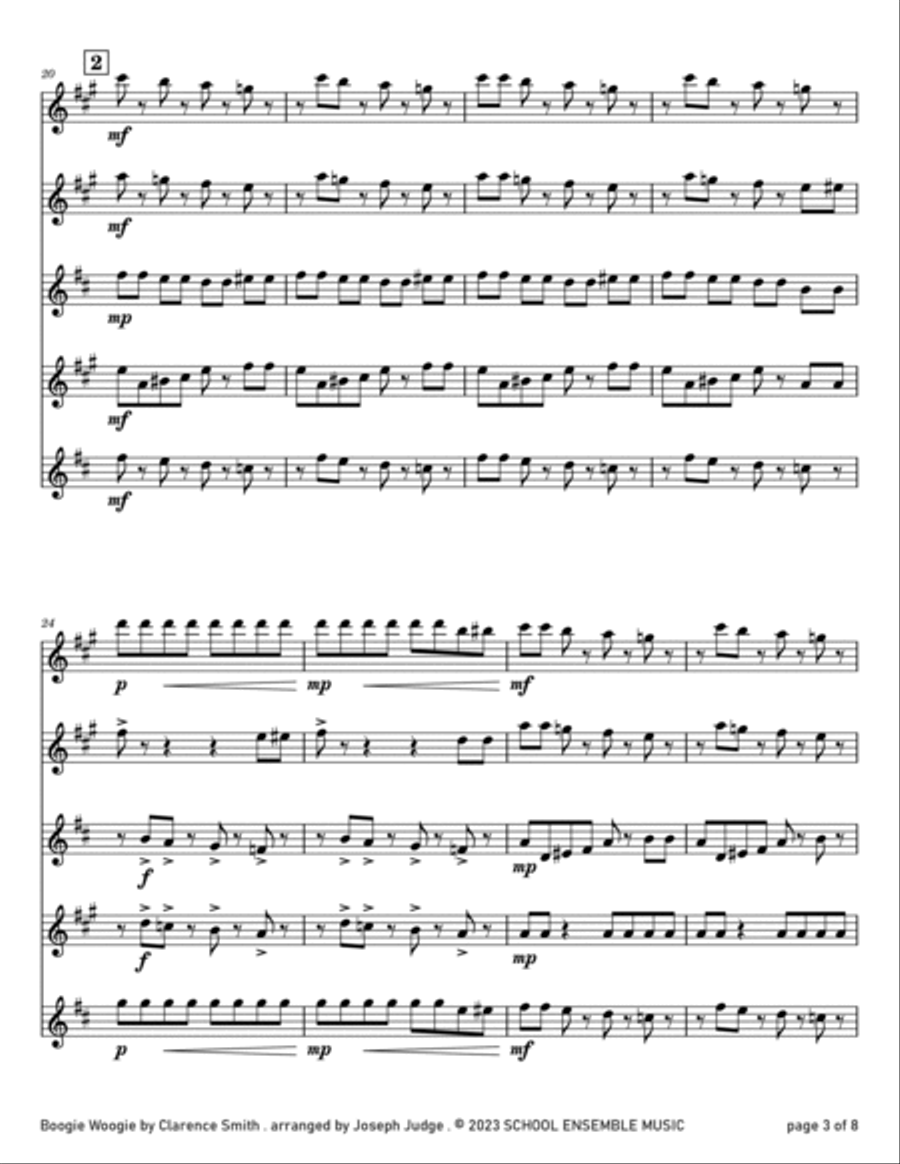 Boogie Woogie by Smith for Saxophone Quartet in Schools Saxophone Quartet scores gallery preview page 3