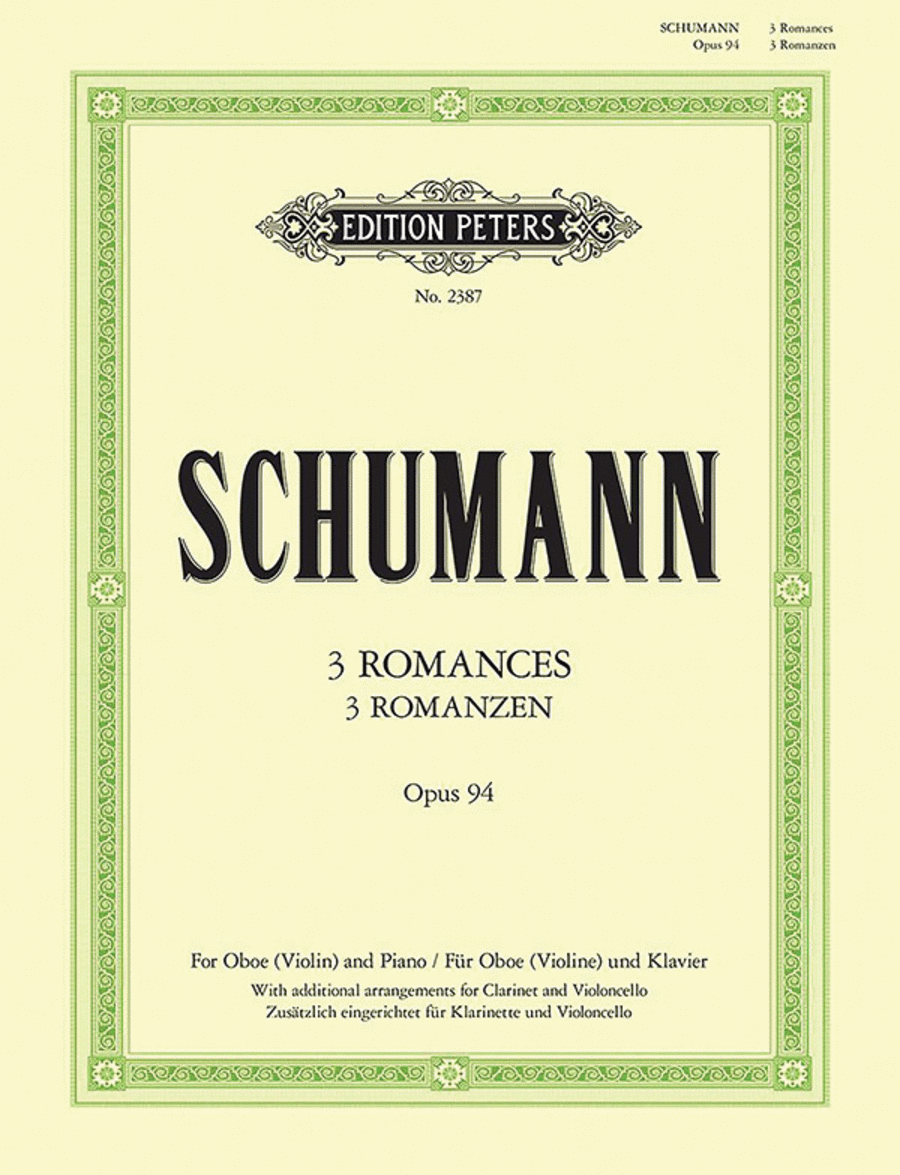 3 Romances Op. 94 for Oboe (Violin/Clarinet in A/Cello) and Piano A Clarinet scores gallery preview page 1